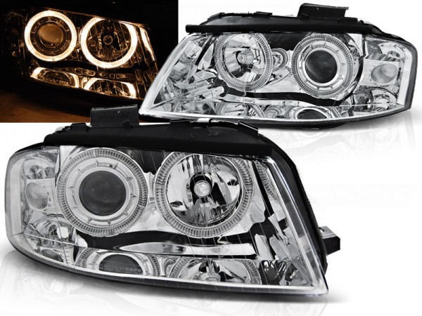 Scheinwerfer Angel Eyes für Audi A3 8P 8PA Bj. 04-08 Chrom