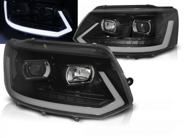 Scheinwerfer DRL LED Tagfahrlicht für VW T5 GP Facelift Bj. 10-15 Schwarz mit dynamischem Blinker