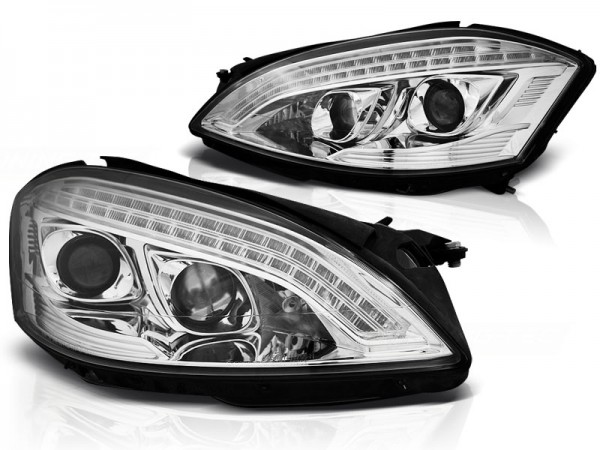 Xenon Scheinwerfer LED Tagfahrlicht Optik für Mercedes S-Klasse W221 Bj. 05-09 Chrom