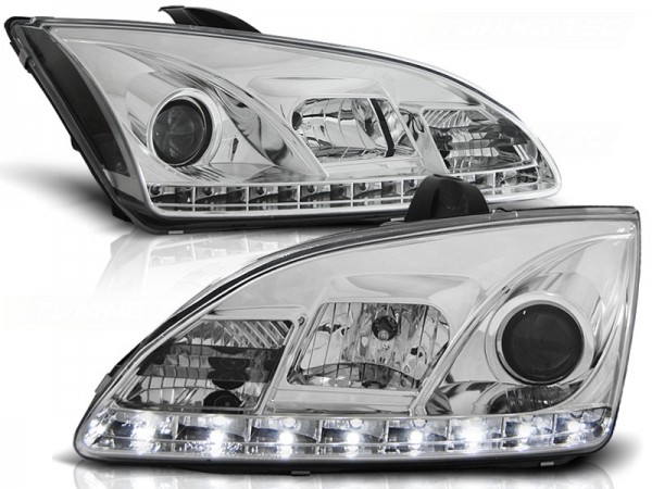 Scheinwerfer LED Tagfahrlicht Optik für Ford Focus 2 Bj. 04-08 Chrom