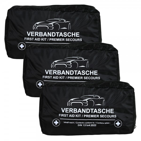 3x Auto Verbandstasche Erste Hilfe Set Verbandskasten KFZ PKW DIN 13164 Schwarz