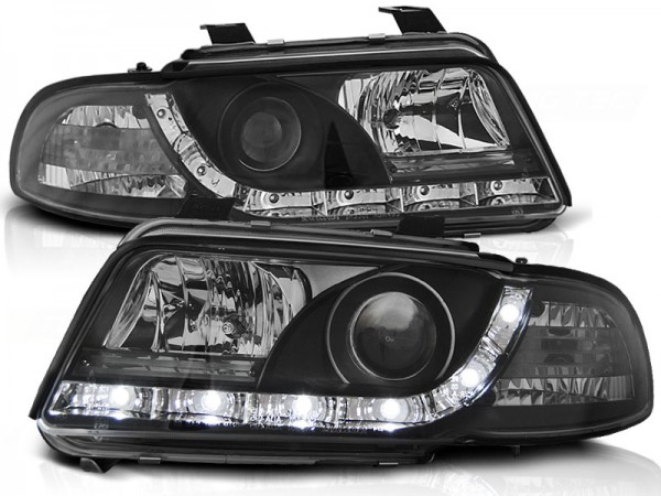 Scheinwerfer LED Tagfahrlicht Optik für Audi A4 B5 Bj. 94-98 Schwarz