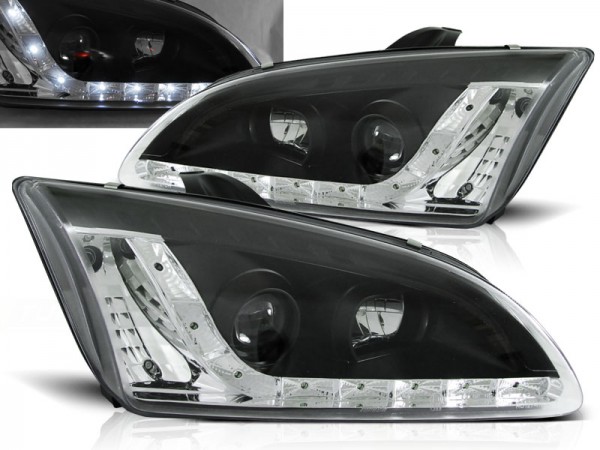 Scheinwerfer LED Tagfahrlicht Optik für Ford Focus 2 Bj. 04-08 Schwarz
