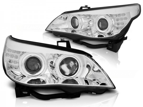 Scheinwerfer CCFL Angel Eyes für BMW 5er E60 E61 Bj. 03-07 Chrom mit LED Blinker
