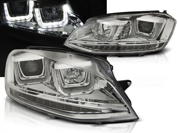 Scheinwerfer U-Tube LED Tagfahrlicht für VW Golf 7 Bj. 12-16 Chrom mit LED Blinker