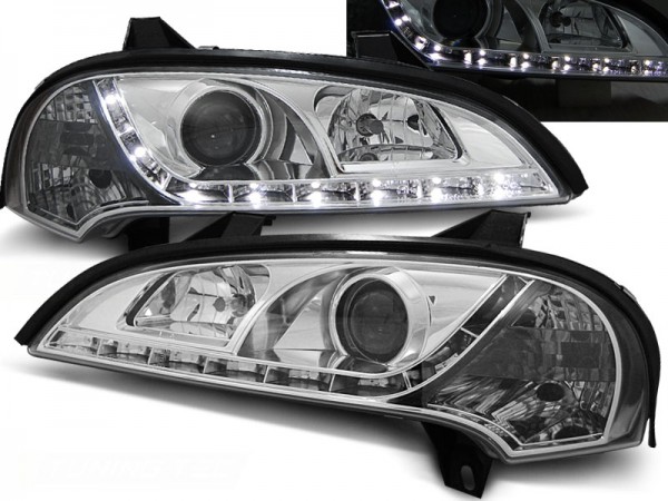 Scheinwerfer LED Tagfahrlicht Optik für Opel Tigra A Bj. 94-00 Chrom