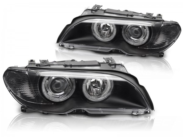 Xenon Scheinwerfer Angel Eyes für BMW 3er E46 Coupe Cabrio Bj. 03-06 Schwarz