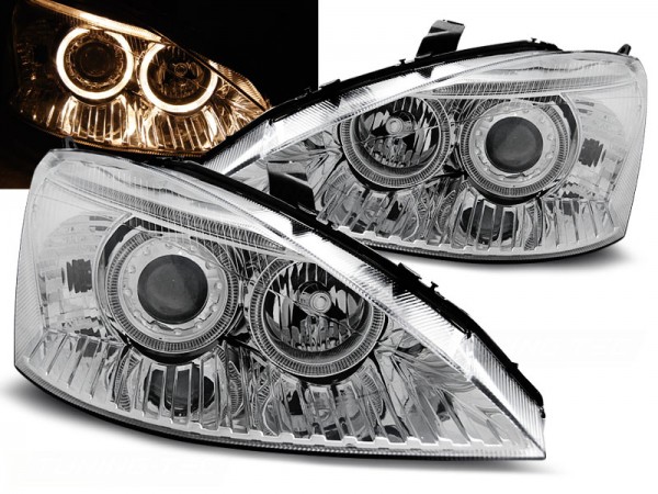Scheinwerfer Angel Eyes für Ford Focus MK1 Bj. 98-01 Chrom
