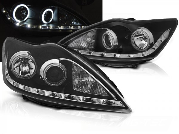 Scheinwerfer CCFL Angel Eyes für Ford Focus 2 Facelift Bj. 08-10 Schwarz