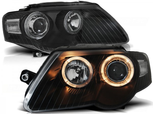 Scheinwerfer Angel Eyes für VW Passat 3C B6 Bj. 05-10 Schwarz