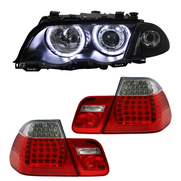 "Bundle 2" Scheinwerfer Angel Eyes + LED Rückleuchten für BMW E46 Limo Bj. 98-01