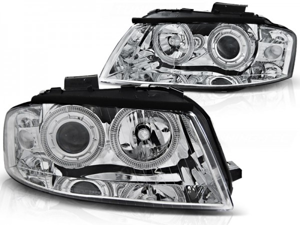 Scheinwerfer Angel Eyes für Audi A3 8P 8PA Bj. 04-08 Chrom