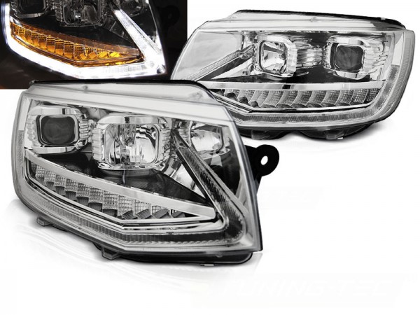 Scheinwerfer DRL LED Tagfahrlicht für VW T6 Bj. 15-19 Chrom mit dynamischem LED Blinker