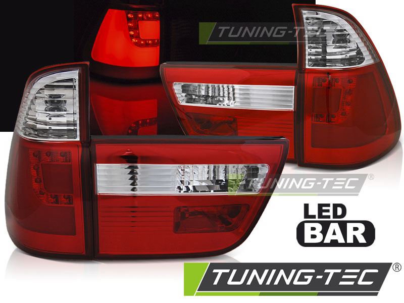 LED Lightbar Rückleuchten für BMW X5 E53 Bj. 99-03 Rot/Chrom
