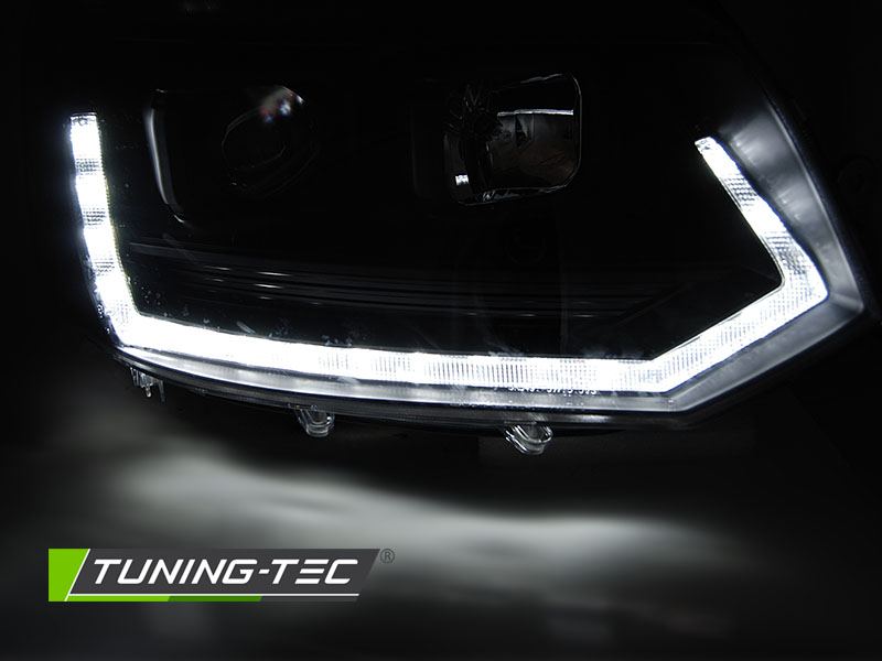 Scheinwerfer DRL LED Tagfahrlicht für VW T5 GP Facelift Bj. 10-15 Schwarz im T6 Design