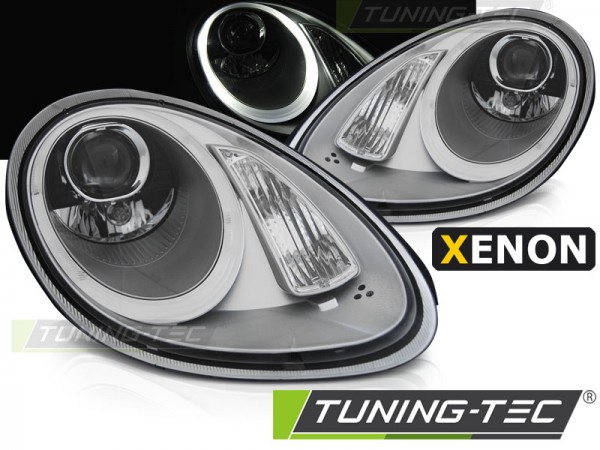 Xenon Scheinwerfer LED Tagfahrlicht Optik für Porsche Boxster 987 / Cayman 987c Chrom