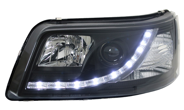 Scheinwerfer LED Tagfahrlicht Optik für VW T5 Bj. 03-09 Schwarz, T5, VW, Scheinwerfer