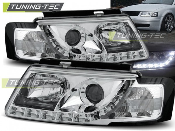 Scheinwerfer LED Tagfahrlicht Optik für VW Passat 3B Bj. 96-00 Chrom