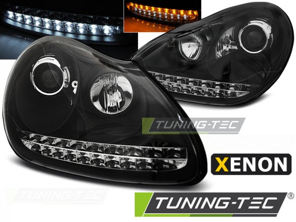 Xenon Scheinwerfer LED Tagfahrlicht Optik für Porsche Cayenne 955 Bj. 02-06 Schwarz