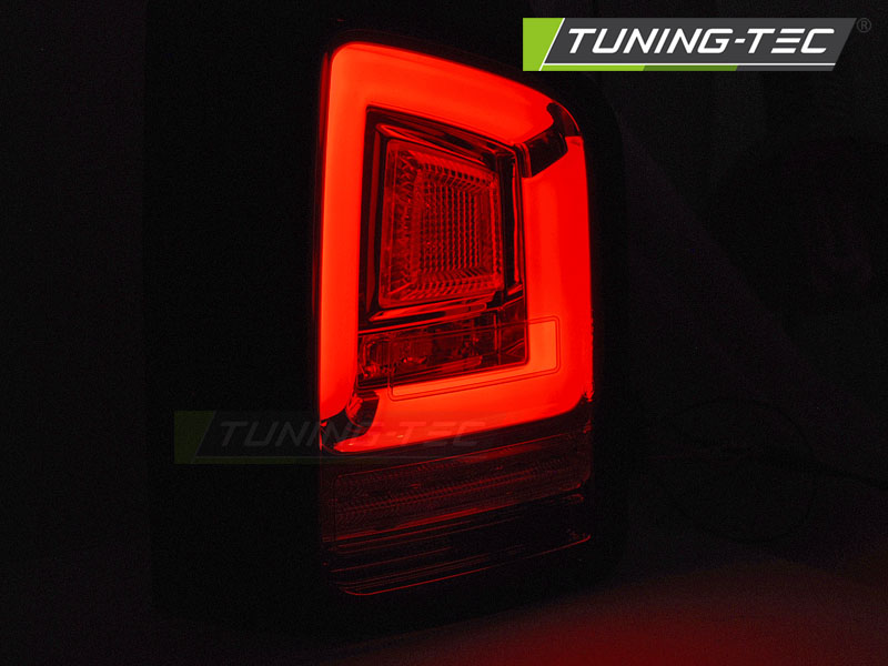 Voll LED Lightbar Rückleuchten für VW T5 Bj. 03-09 Rot/Chrom dynamischer Blinker (Flügeltüren)