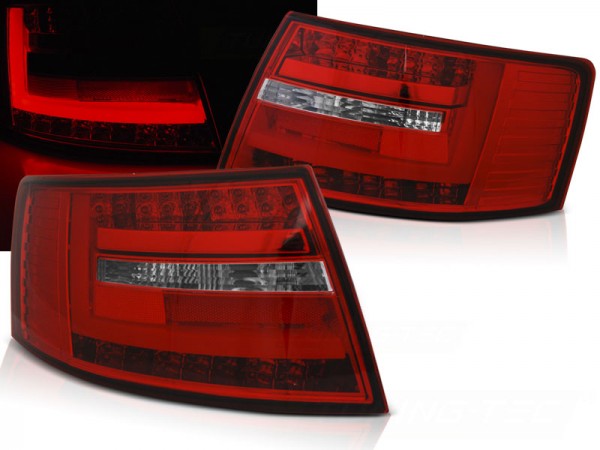LED Lightbar Rückleuchten für Audi A6 C6 4F Limo Bj. 04-08 Rot/Chrom 6-PIN