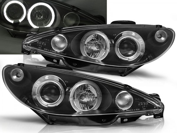 Scheinwerfer Angel Eyes für Peugeot 206 Bj. 98-06 Schwarz H4