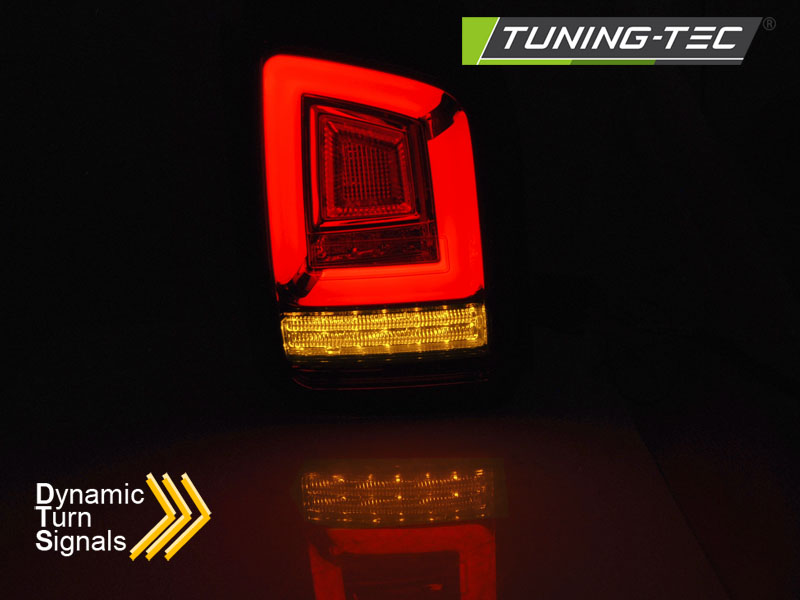 Voll LED Lightbar Rückleuchten für VW T5 Bj. 03-09 Rot/Chrom dynamischer Blinker (Flügeltüren)