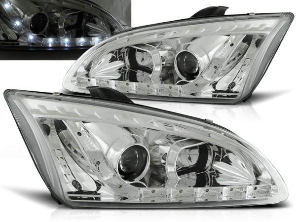 Scheinwerfer LED Tagfahrlicht Optik für Ford Focus 2 Bj. 04-08 Chrom