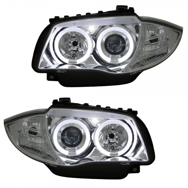 Scheinwerfer Angel Eyes für BMW 1er E81 E82 E87 E88 Bj. 04-11 Chrom