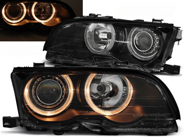 Scheinwerfer LED Angel Eyes für BMW 3er E46 Coupe Cabrio 01-03 Schwarz