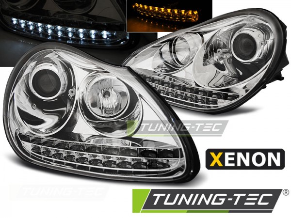 Xenon Scheinwerfer LED Tagfahrlicht Optik für Porsche Cayenne 955 Bj. 02-06 Chrom