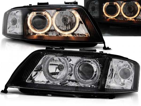 Scheinwerfer Angel Eyes für Audi A6 C5 4B Bj. 97-01 Schwarz