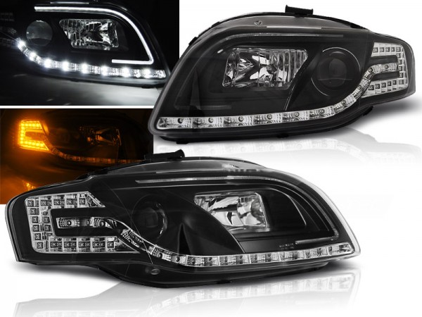 Scheinwerfer LED Tagfahrlicht Optik für Audi A4 B7 Bj. 04-08 Schwarz LTI