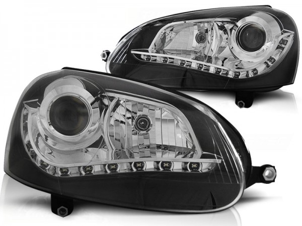 Scheinwerfer LED Tagfahrlicht Optik für VW Golf 5 Jetta 3 Bj. 03-10 Schwarz
