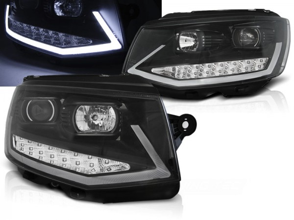 Scheinwerfer DRL LED Tagfahrlicht für VW T6 Bj. 15-19 Schwarz mit LED Blinker LTI