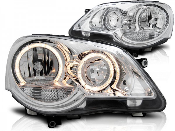 Scheinwerfer Angel Eyes für VW Polo 9N3 Bj. 05-09 Chrom