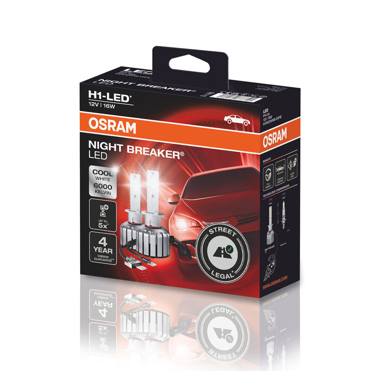 OSRAM H1 NIGHT BREAKER LED Scheinwerferlampe 6000K 12V 16W Straßenzulassung, Night Breaker LED, OSRAM Night Breaker LED, Beleuchtung