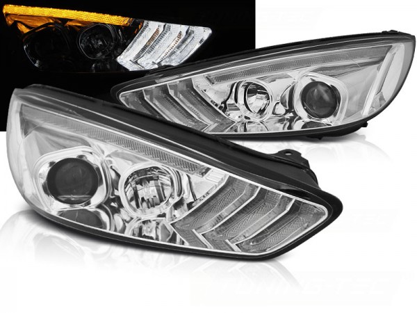 Scheinwerfer DRL LED Tagfahrlicht für Ford Focus 3 Bj. 15-18 Chrom mit dynamischem Blinker