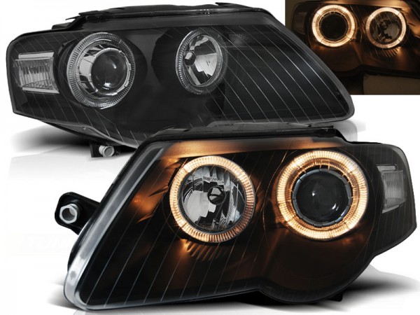 Scheinwerfer Angel Eyes für VW Passat 3C B6 Bj. 05-10 Schwarz