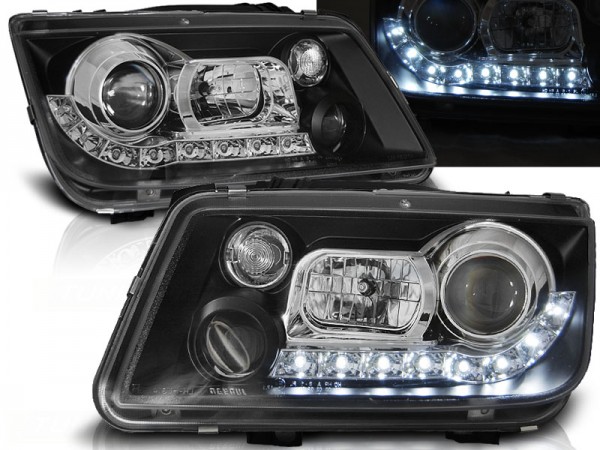 Scheinwerfer LED Tagfahrlicht Optik für VW Bora Bj. 98-05 Schwarz