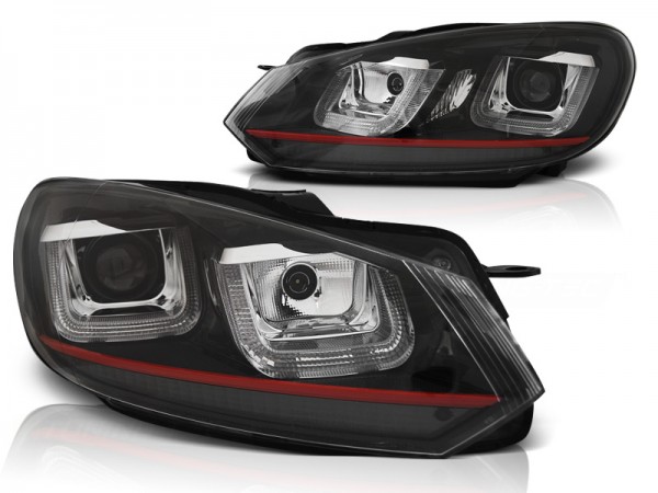 Scheinwerfer U-Tube LED Tagfahrlicht für VW Golf 6 Bj. 08-13 Schwarz Rot Edition