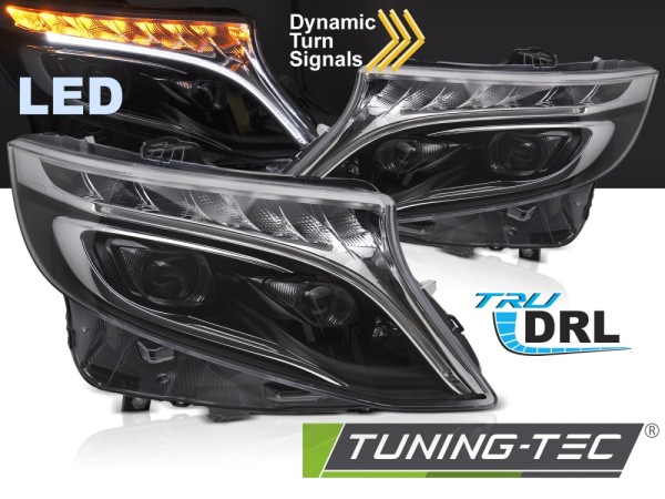 Voll LED Scheinwerfer Tagfahrlicht für Mercedes V-Klasse / Vito W447 Bj. 14-23 Schwarz LED Blinker