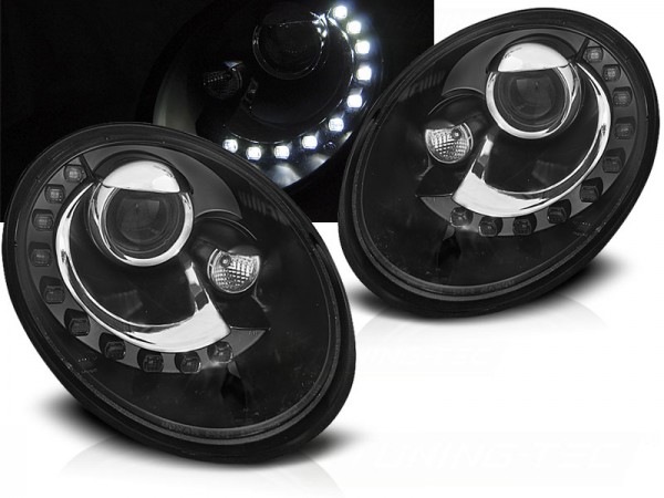 Scheinwerfer LED Tagfahrlicht Optik für VW New Beetle 9C Facelift Bj. 05-10 Schwarz