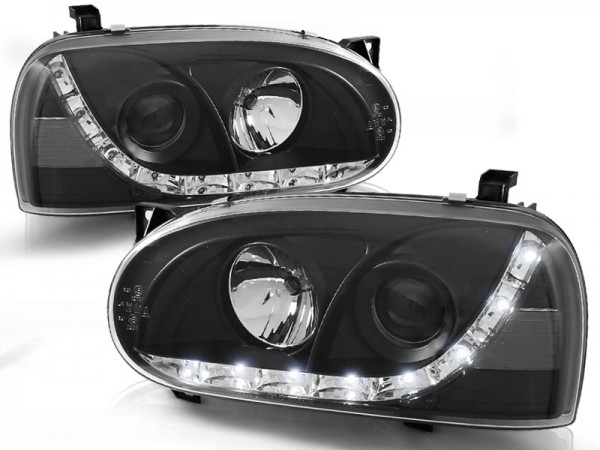 Scheinwerfer LED Tagfahrlicht Optik für VW Golf 3 91-97 Schwarz