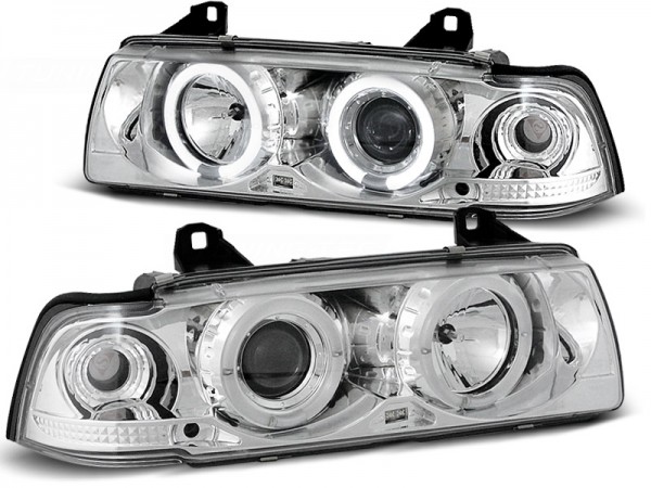 Scheinwerfer Angel Eyes für BMW 3er E36 Limo Touring Bj. 90-99 Chrom