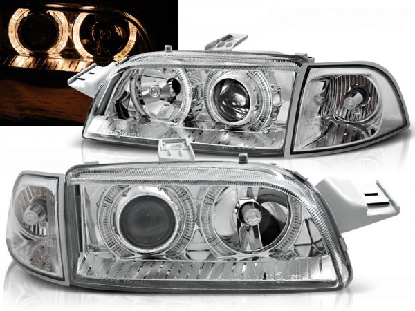 Scheinwerfer Angel Eyes für Fiat Punto 1 Typ 176 Bj. 93-99 Chrom