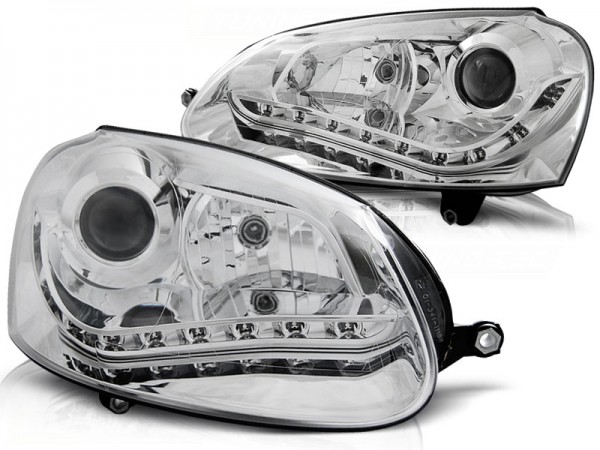 Scheinwerfer LED Tagfahrlicht Optik für VW Golf 5 Jetta 3 Bj. 03-10 Chrom