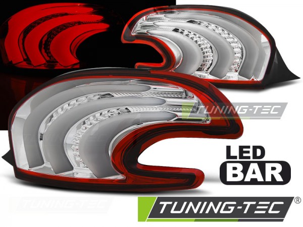 LED Lightbar Rückleuchten für Peugeot 208 Bj. 12-15 Rot/Chrom mit LED Blinker