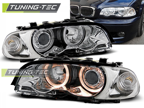 Scheinwerfer Angel Eyes für BMW 3er E46 Coupe Cabrio Bj. 99-03 Chrom