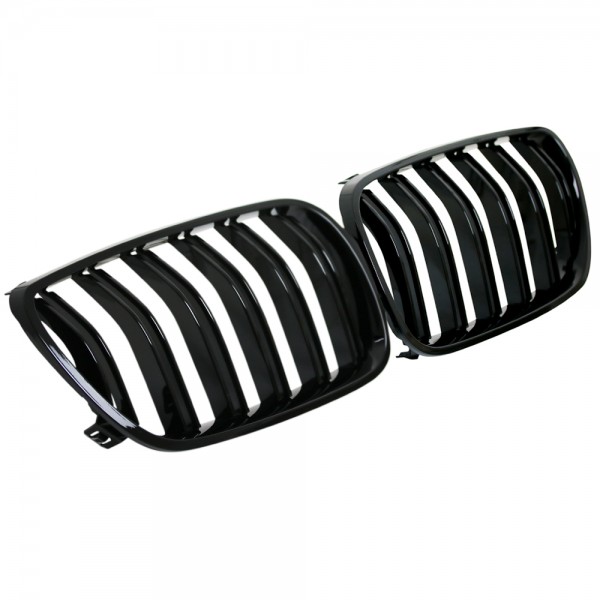 Nieren Kühlergrill Grill für BMW X3 E83 Bj. 2006-2010 Schwarz Klavierlack Doppelsteg